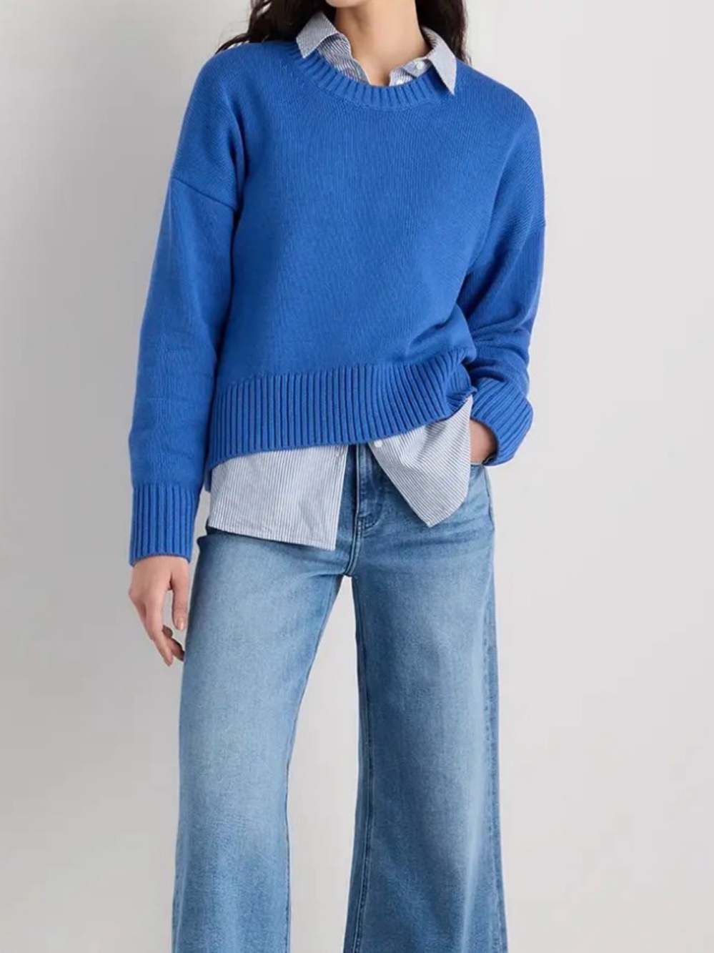 Cobalt cotton boyfriend crew sweater
